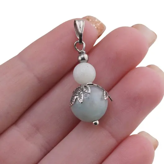 Pandantiv Amazonit sfere si flori argintii, 6-10mm, imagine 4