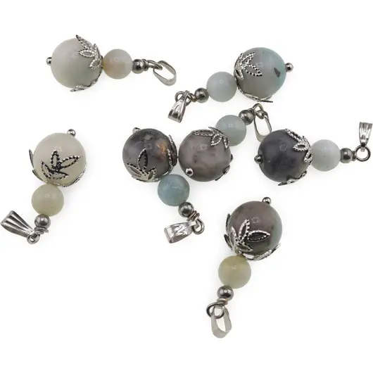 Pandantiv Amazonit sfere si flori argintii, 6-10mm, imagine 2