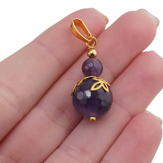 Pandantiv Ametist sfere si flori aurii, 6-12mm, imagine 4