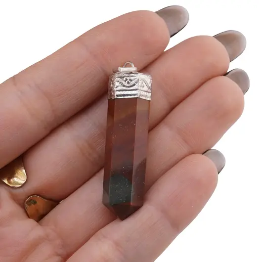 Pandantiv cu varf si montura argintie Sangele dragonului (Heliotrop), imagine 3