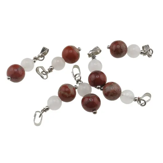 Pandantiv Cuart roz si Jasp rosu sfere, 6-8mm, imagine 2