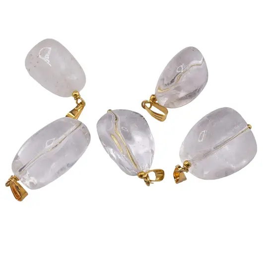 Pandantiv Cuart transparent nugget cu auriu, 22-26mm, imagine 2