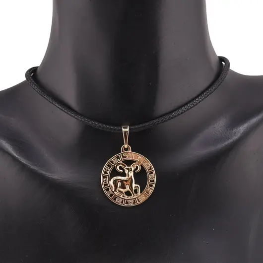 Pandantiv din cupru placat cu aur galben 18k, model rotund cu zodia Berbec, imagine 2