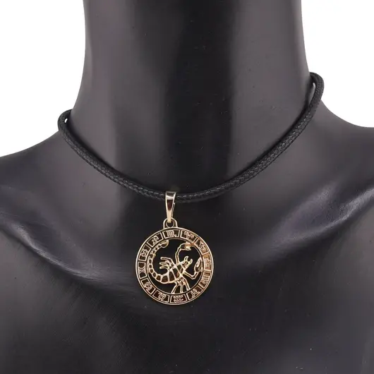 Pandantiv din cupru placat cu aur galben 18k, model rotund cu zodia Scorpion, imagine 2