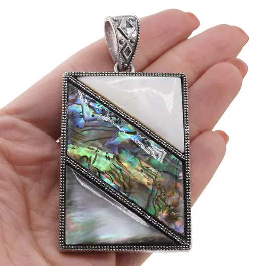 Pandantiv dreptunghiular Sidef alb, Sidef gri si Scoica Abalone, imagine 3