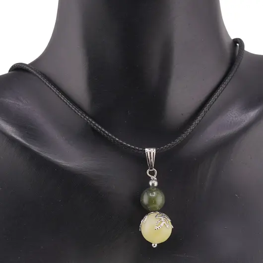 Pandantiv Jad nefrit sfere si flori argintii, 8-10mm, imagine 3