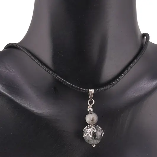 Pandantiv Larvikit sfere si flori argintii, 6-10mm, imagine 3