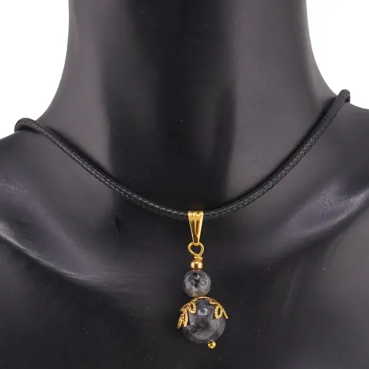 Pandantiv Larvikit sfere si flori aurii, 6-10mm, imagine 3