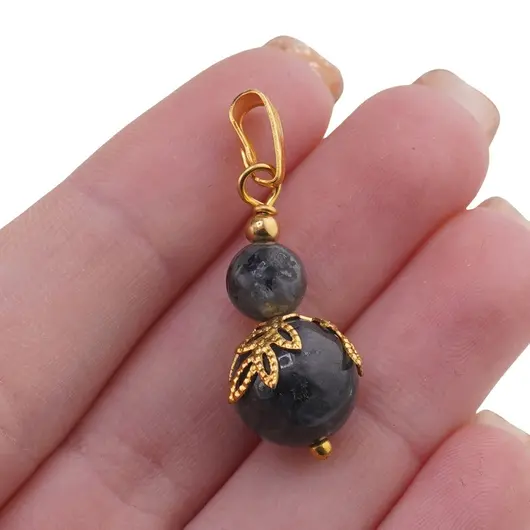 Pandantiv Larvikit sfere si flori aurii, 6-10mm, imagine 4