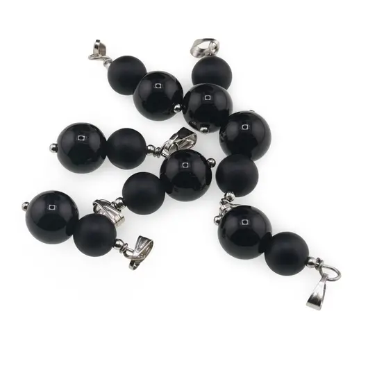 Pandantiv Onix negru mat si Obsidian negru sfere, 8-10mm, imagine 2