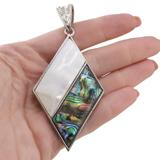 Pandantiv romb Sidef alb si Scoica abalone, imagine 3