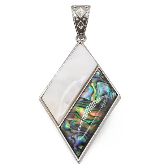 Pandantiv romb Sidef alb si Scoica abalone