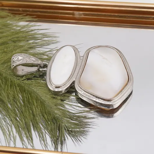 Pandantiv Sidef alb cu montura argintie, 70x45mm, imagine 2