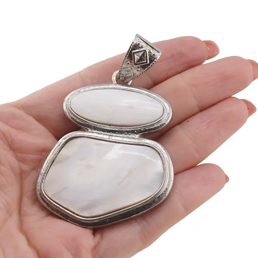 Pandantiv Sidef alb cu montura argintie, 70x45mm, imagine 3