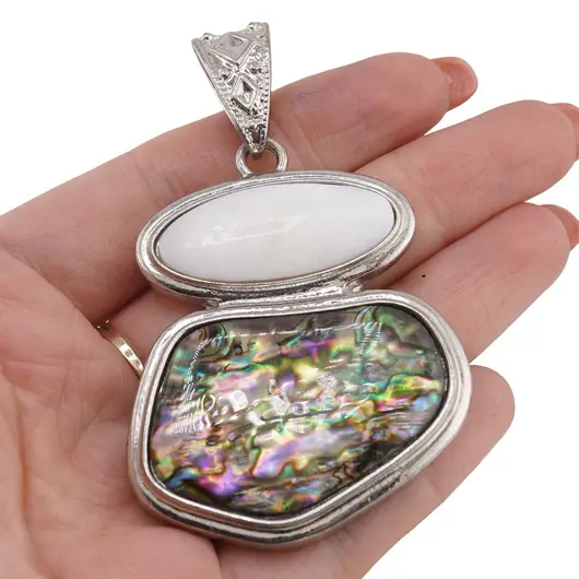 Pandantiv Sidef alb si Scoica Abalone, 70x45mm, imagine 3