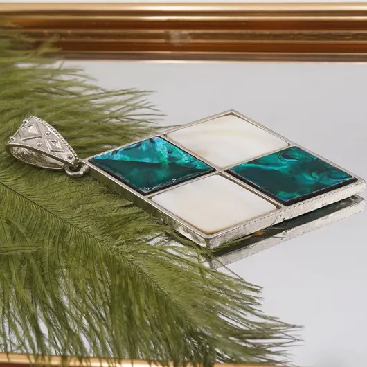 Pandantiv Sidef alb si Scoica abalone romburi, imagine 2