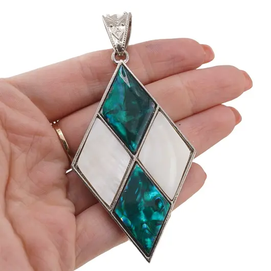 Pandantiv Sidef alb si Scoica abalone romburi, imagine 3