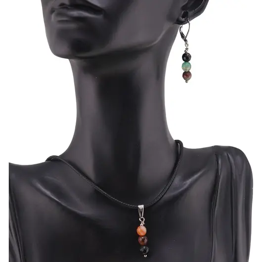 Set cercei si pandantiv Agat multicolor sfere fatetate, 6mm, imagine 2