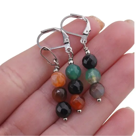 Set cercei si pandantiv Agat multicolor sfere fatetate, 6mm, imagine 3