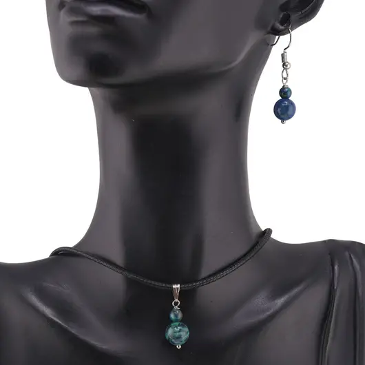 Set cercei si pandantiv Azurit sfere, 4-8mm, imagine 2