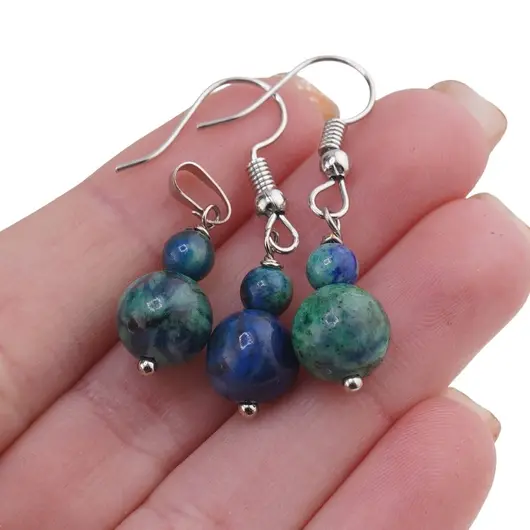 Set cercei si pandantiv Azurit sfere, 4-8mm, imagine 3