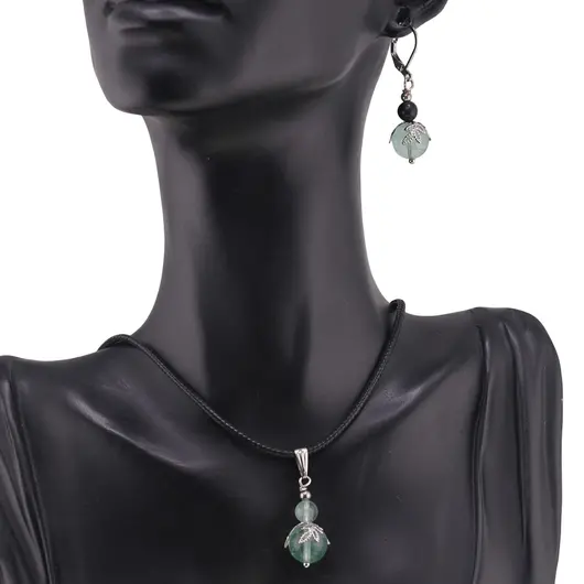 Set cercei si pandantiv Fluorit sfere si flori argintii, 6-10mm, imagine 2