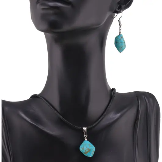 Set cercei si pandantiv Turcoaz neuniform, 12-16mm, imagine 2