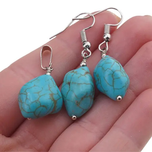 Set cercei si pandantiv Turcoaz neuniform, 12-16mm, imagine 3