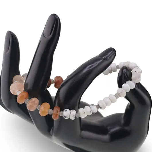 Set colier si bratara Opal dendritic si Cuart tangerin discuri fatetate 6-9mm si Labradorit sfere 3mm, imagine 2