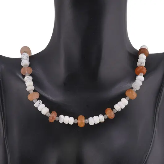 Set colier si bratara Opal dendritic si Cuart tangerin discuri fatetate 6-9mm si Labradorit sfere 3mm, imagine 3