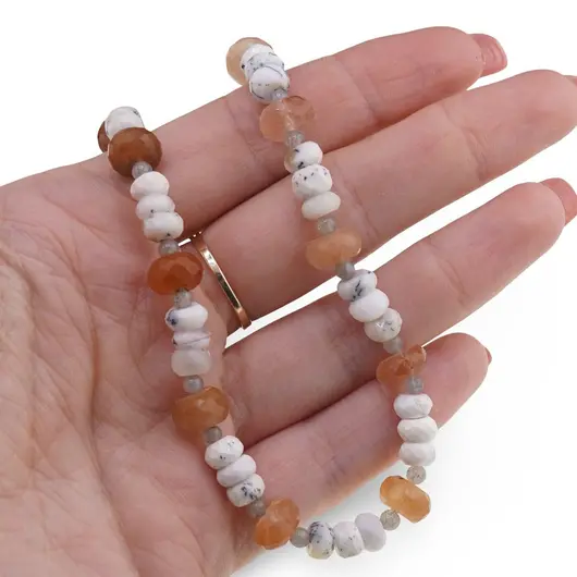 Set colier si bratara Opal dendritic si Cuart tangerin discuri fatetate 6-9mm si Labradorit sfere 3mm, imagine 5