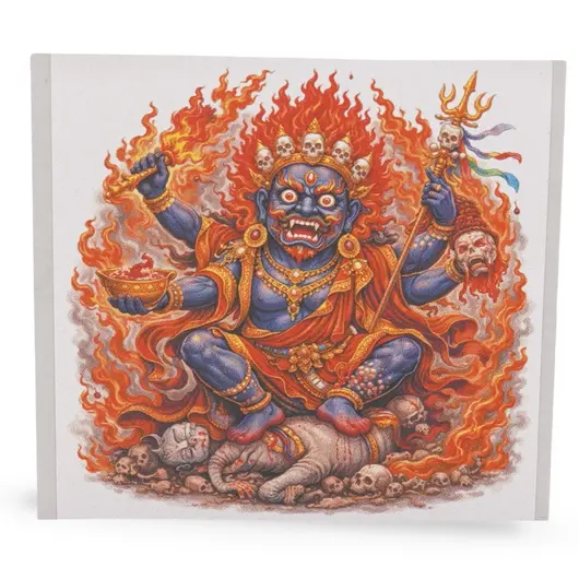 Abtibild sticker Feng Shui cu Mahakala in flacari