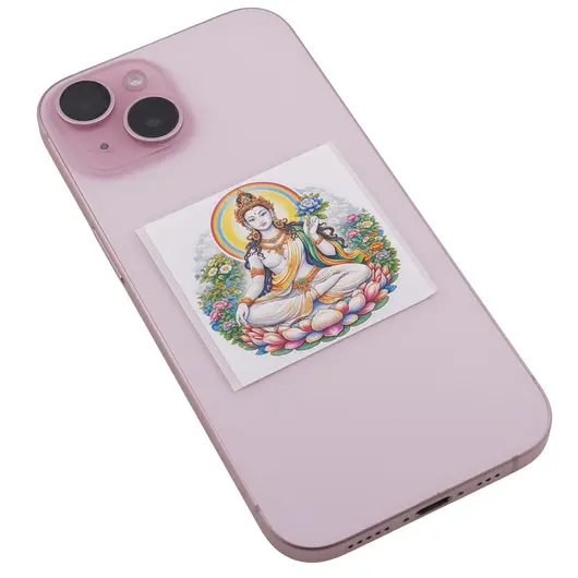 Abtibild sticker Feng Shui cu Tara Alba pe lotus colorat, imagine 2