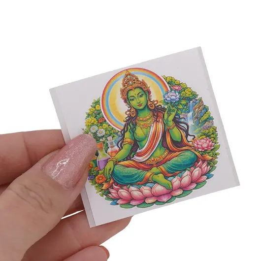 Abtibild sticker Feng Shui cu Tara verde pe lotus, imagine 3