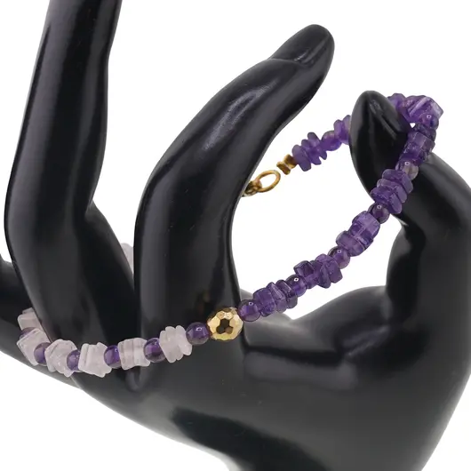 Bratara Ametist si cuart roz patratele 4-5mm, Ametist sfere 4mm si Hematit fatetat 6mm, imagine 2