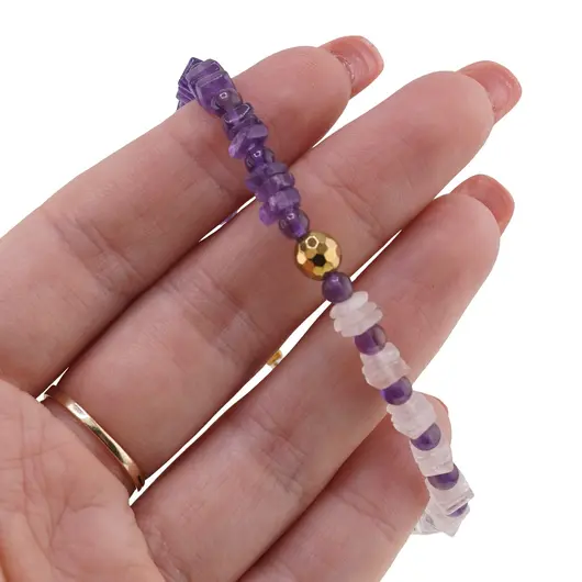 Bratara Ametist si cuart roz patratele 4-5mm, Ametist sfere 4mm si Hematit fatetat 6mm, imagine 3