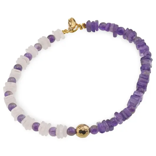 Bratara Ametist si cuart roz patratele 4-5mm, Ametist sfere 4mm si Hematit fatetat 6mm