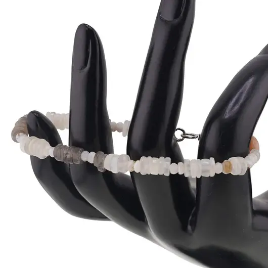 Bratara Calcedonie discuri fatetate 4mm, Piatra Lunii gri si Cuart fumuriu discuri 6mm si Piatra Lunii piersica banut 8mm, imagine 2