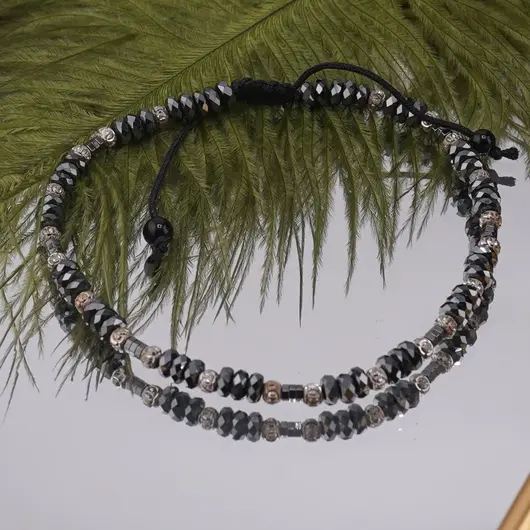 Bratara cu nod reglabil Hematit discuri fatetate 4mm si bumbi de Argint 925, imagine 2