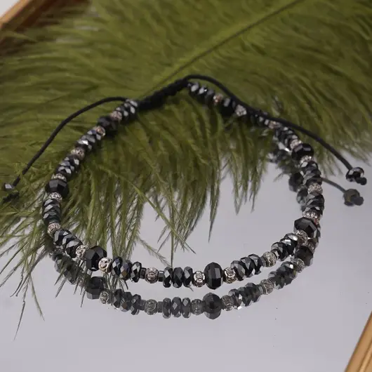 Bratara cu nod reglabil Hematit discuri fatetate 4mm, Turmalina discuri fatetate 5mm si bumbi de Argint 925, imagine 2