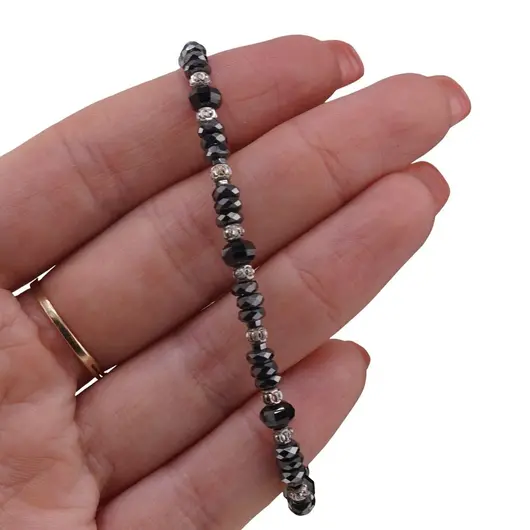 Bratara cu nod reglabil Hematit discuri fatetate 4mm, Turmalina discuri fatetate 5mm si bumbi de Argint 925, imagine 3