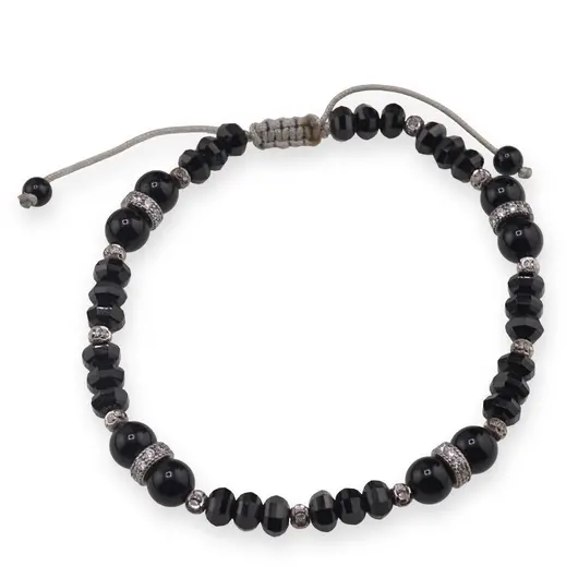 Bratara cu nod reglabil Turmalina discuri fatetate 5mm, sfere 6mm si bumbi de Argint 925