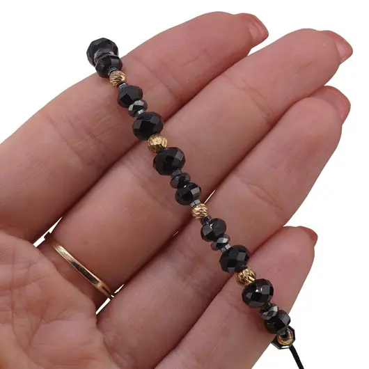 Bratara cu nod reglabil Turmalina si Hematit discuri fatetate 4-6mm, bumbi gravati cu rodiu, imagine 3