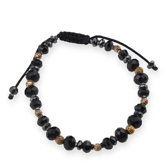 Bratara cu nod reglabil Turmalina si Hematit discuri fatetate 4-6mm, bumbi gravati cu rodiu