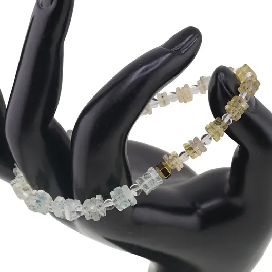 Bratara Cuart lemon si Acvamarin patratele 4-6mm, Cuart transparent sfere 3mm si element din Hematit auriu 5mm, imagine 2