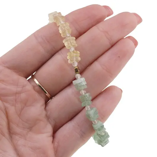 Bratara Cuart lemon si Aventurin patratele 5mm, Aventurin sfere 4mm si element din Hematit auriu 4mm, imagine 3