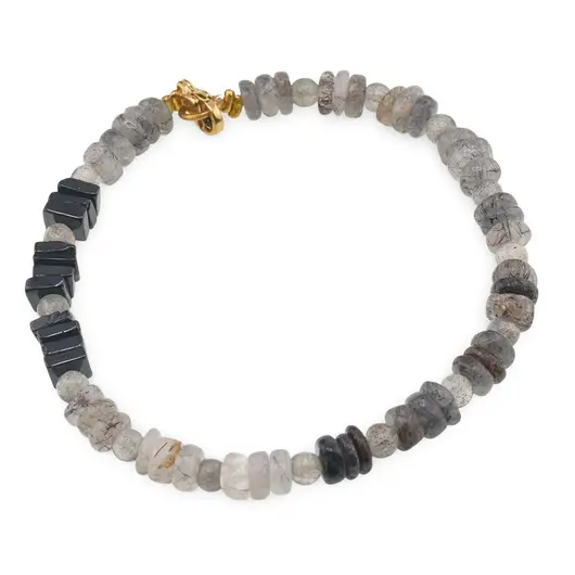 Bratara Cuart turmalinat rondele 5-6mm, Labradorit sfere 4mm si Turmalina patratele 5mm