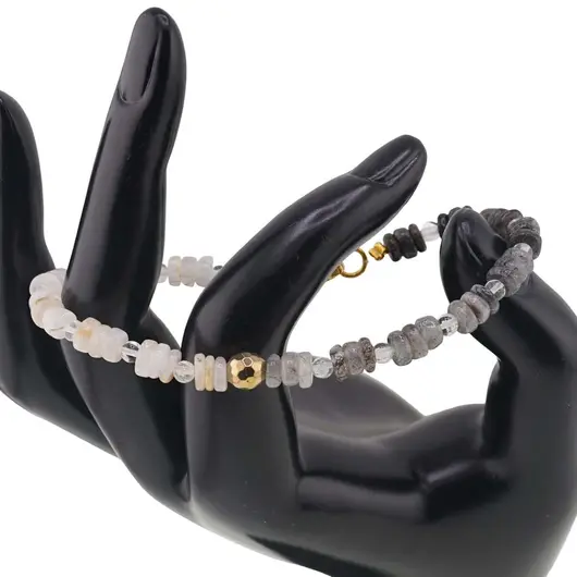 Bratara Cuart turmalinat si Cuart rutilat discuri 5-6mm, Cuart transparent sfere 3mm si Hematit auriu 6mm, imagine 2