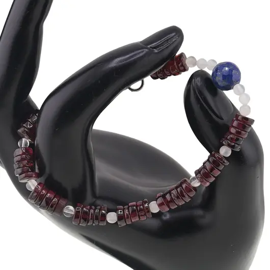 Bratara Granat discuri 7-8mm, Piatra Lunii sfere 4mm si Lapis lazuli sfera fatetata 8mm, imagine 2