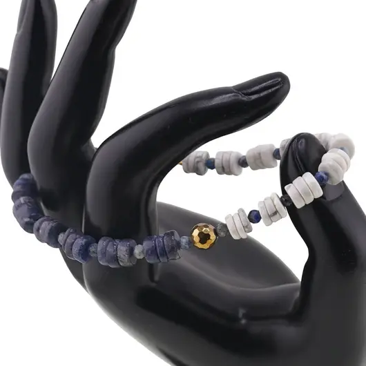 Bratara Howlit si Iolithi discuri 6-7mm, Lapis Lazuli sfere fatetate 3mm si Hematit sfera fatetata 6mm, imagine 2